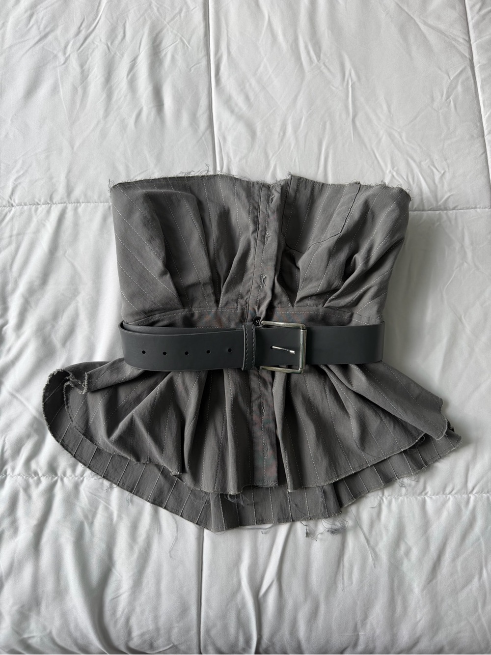 Zara Gray Pinstripe Strapless Peplum Corset Top Belt M